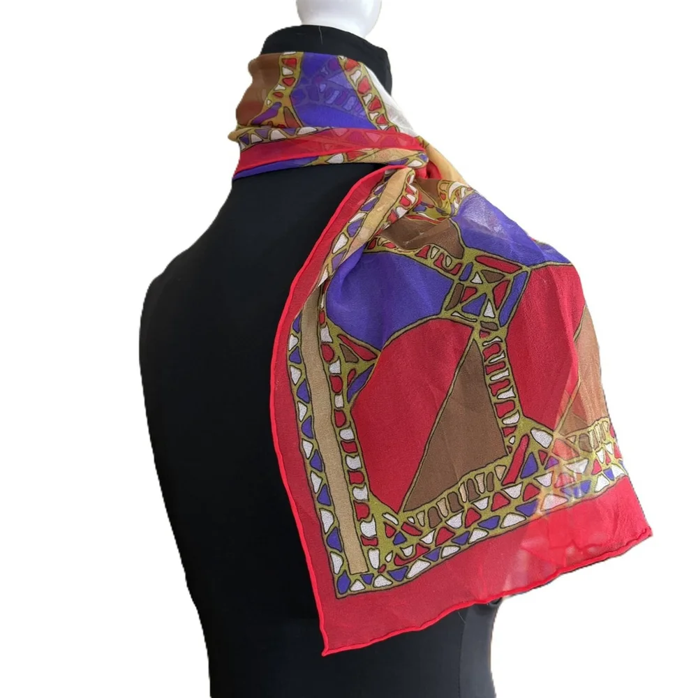 Vintage Geometric Floral Sheer Scarf